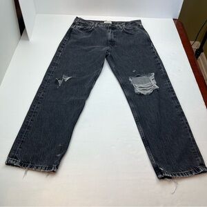 Etica‎ Rhea Mid Rise Straight Distressed Faded Black Denim Jean Womens Size 29